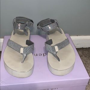 White Teva Flatforms